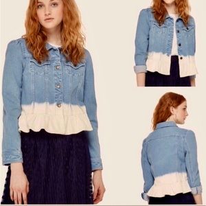 Kate Spade denim jacket dip dye peplum ruffle style size large